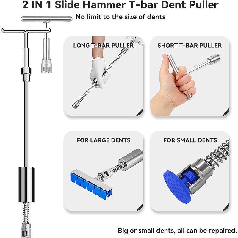 97pcs Dent Puller Kit, Paintless Dent Removal Kit for Dent Repair, Dent Repair Kit with Golden Lifter, Slide Hammer T-Bar, Bridge Puller