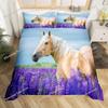 3D Horse Duvet Cover King Queen Size Yellow Sunflower Bedding Set Floral Animal Theme Quilt Cover Wildlife Soft Comforter Cover