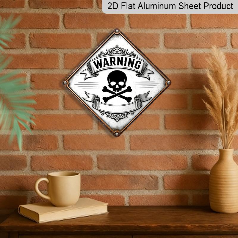 2D Flat - 1pc Design Featuring A Skull Warning Theme, Metal Warning Decoration Gift for A Colleague, Vintage Metal Sign, Suitable for Decorating