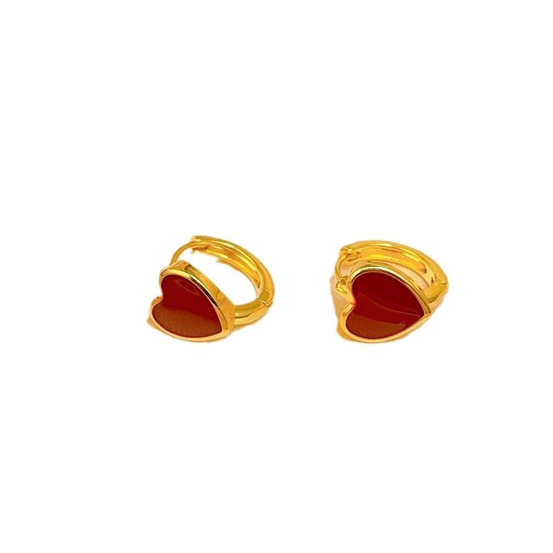 French Retro Burgundy Love Earrings Niche Design Ear Buckle Personality Women's Cold Fashion Earrings