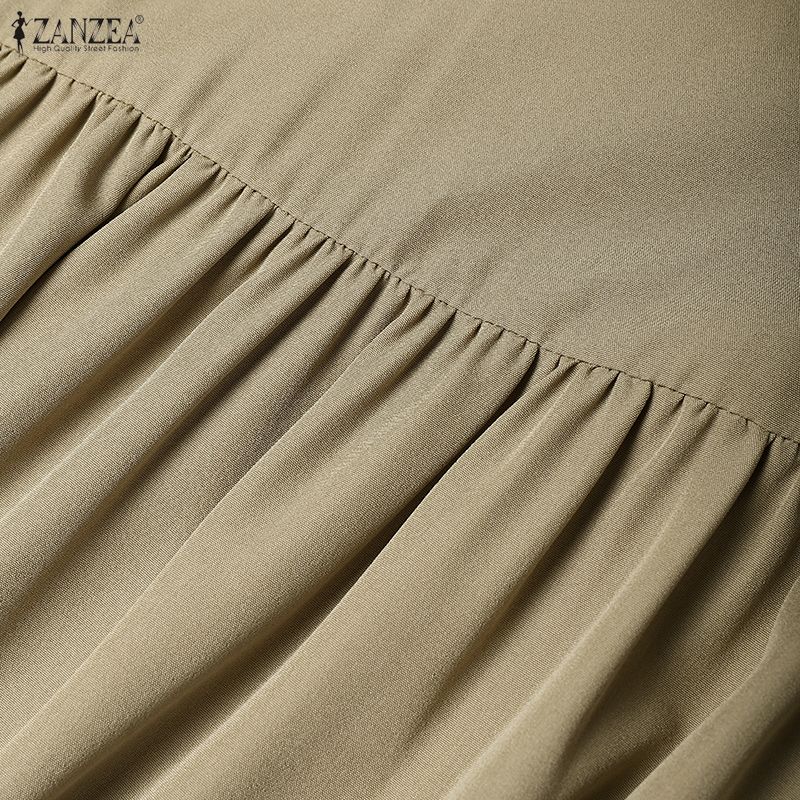 ZANZEA Women Casual V-Neck Long Sleeve Splice Loose Long Dress