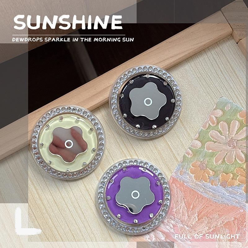 Small Fresh Flower Mirror Mobile Phone Airbag Holder Solid Color Ring Rhinestone Magnetic Creative Design Women'S Gift