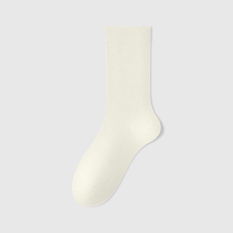 Women's Autumn and Winter Pure Cotton Thick White Mid-calf Socks, Antibacterial, Deodorizing, Sweat-absorbing and Breathable Long Calf Socks