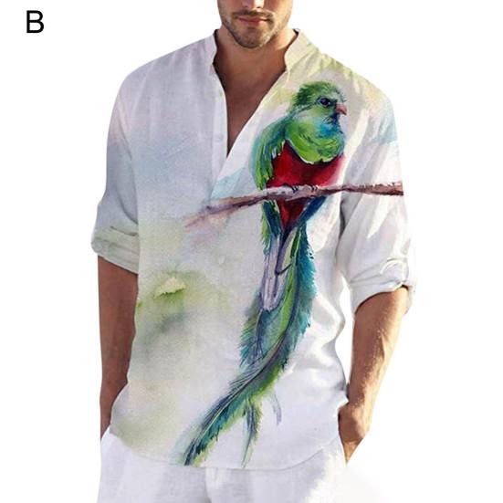 Summer Shirt Half Sleeve Single-breasted Chinese Style Stand Collar Men Top Daily Garment