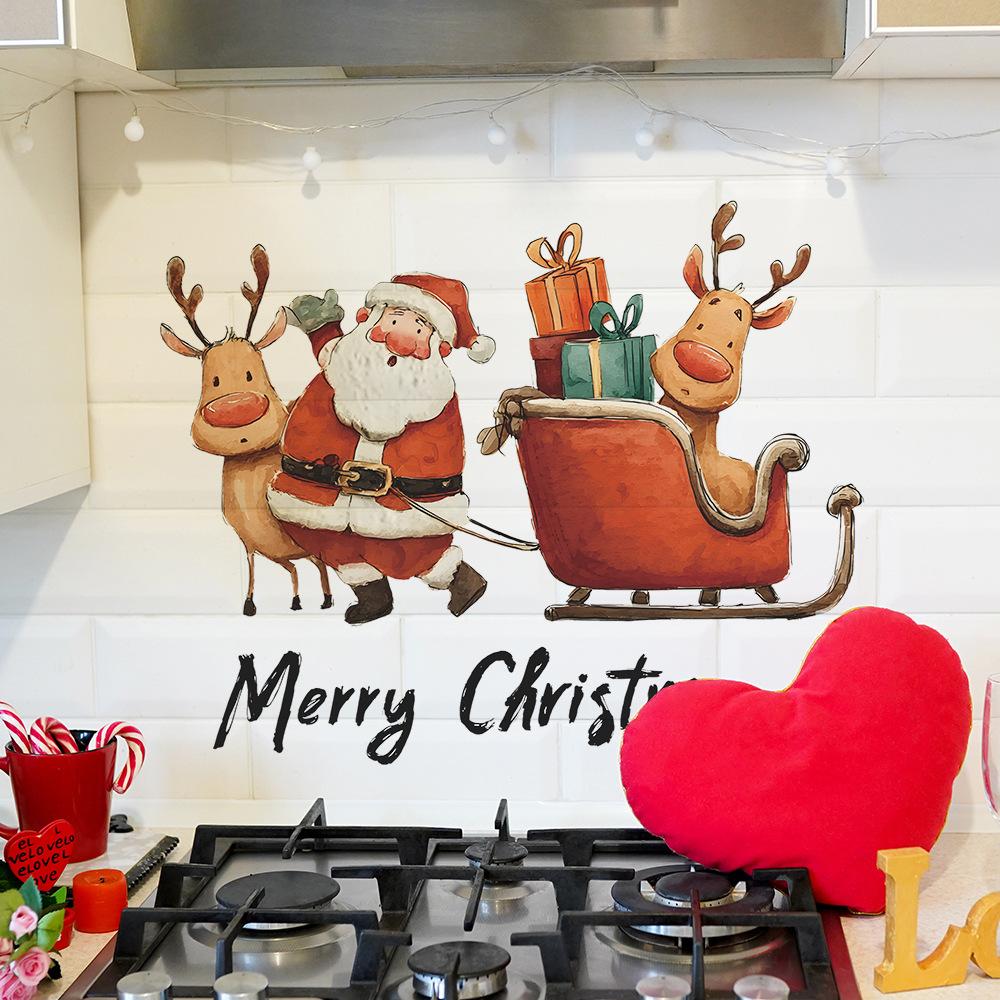 Santa Claus and Reindeer Giving Gifts English Slogan Living Room Dining Room Background Wall Decoration Stickers