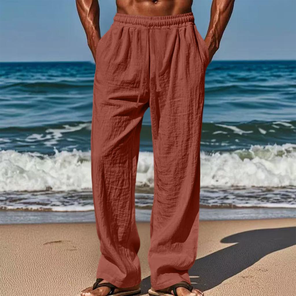 Men's Loose And Casual Sports Breathable Long Pants, Casual Cotton And Linen Pants