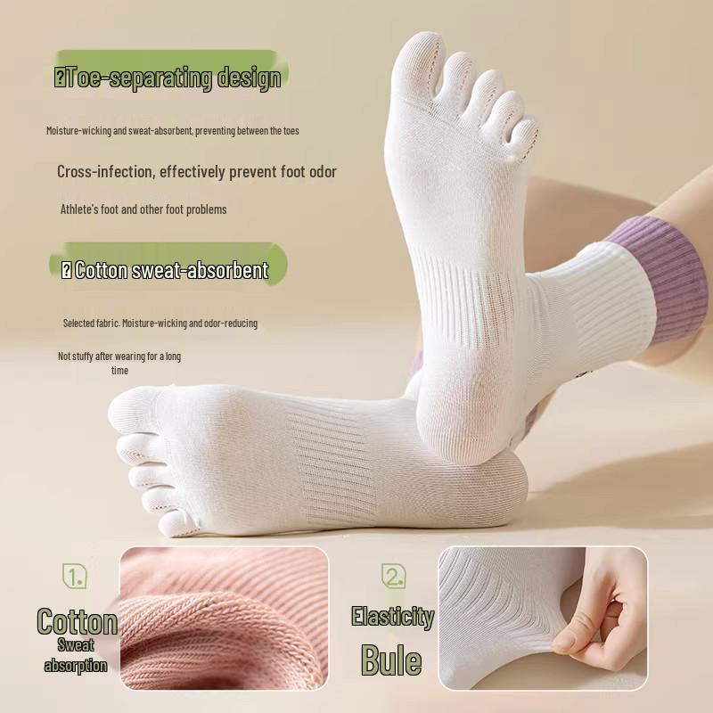 Women's Five-Toe Yoga & Sports Socks - Mid-Calf, Anti-Odor, For Spring & Autumn