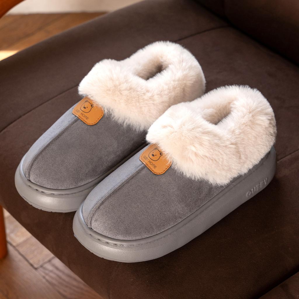 Bag Heel Cotton Shoes for Women In Autumn and Winter, Warm Home, Thick Soled Plush Cotton Slippers for Women Wearing Snow Boots