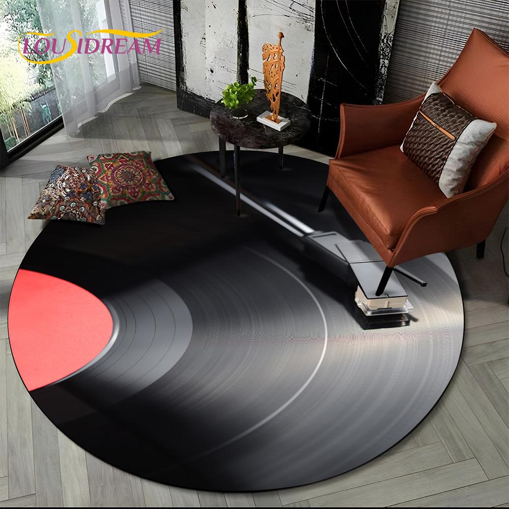 3D Vinyl Record Music DJ Screen Tape HD Round Area Rug,Carpet Rug for Living Room Bedroom Sofa Playroom Decor,Non-slip Floor Mat