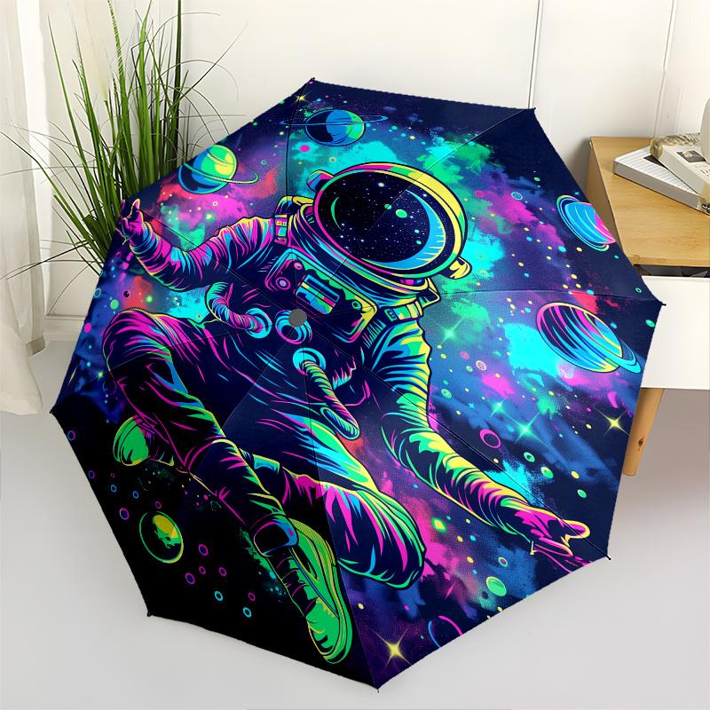 

Astronaut, Cosmic Theme 8 Bone Hand Automatic Folding Umbrella, Compact and Portable Design, A Perfect Gift for Birthday, Christmas or Busin