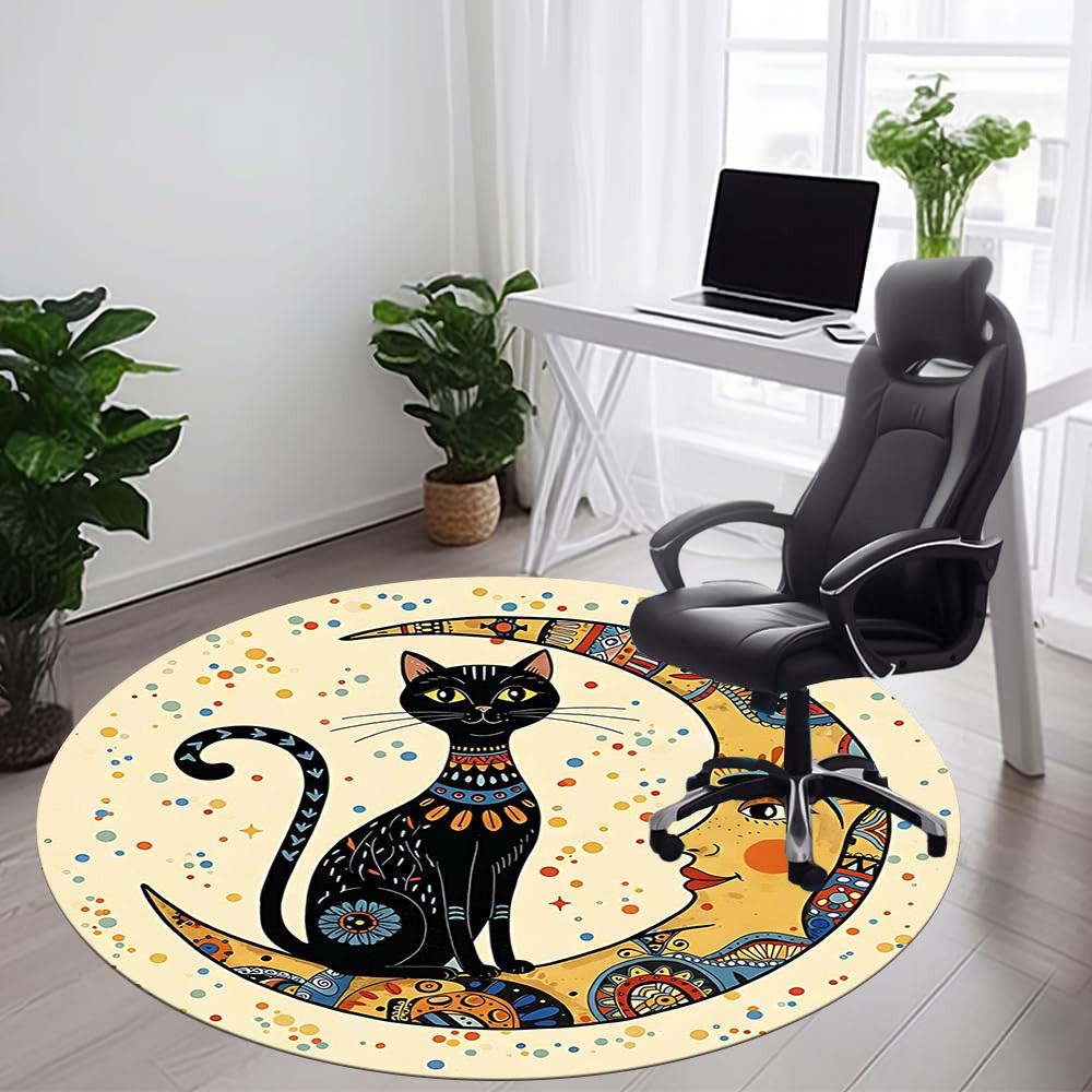 1PC Moon Cat Office Round Area Rug, Indoor Mat Suitable For Office, Under Office Chairs Bedroom Living Room Home Decor, Room DecoT1223061