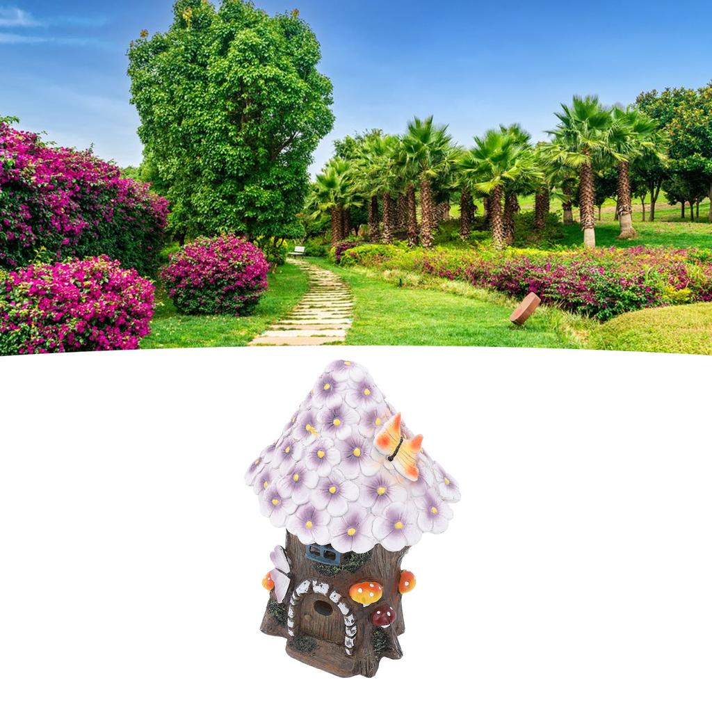 Flower House Statue Solar Light Yard Lawn Ornament Decoration Solar Mushroom House Statue Light for 
