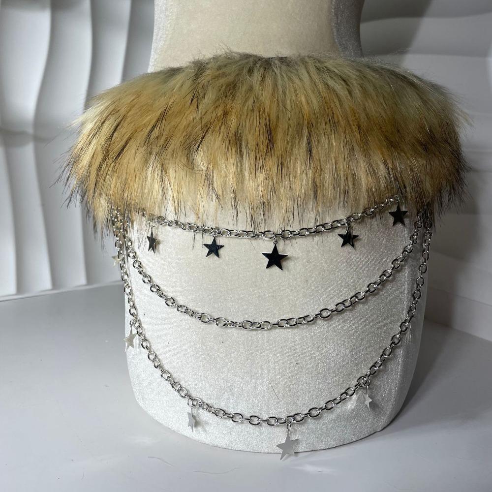 Y2K Faux Fur Belts Women Fashion Plush Waist Chain Retro Metal Bead Chain Belts  for Club Party