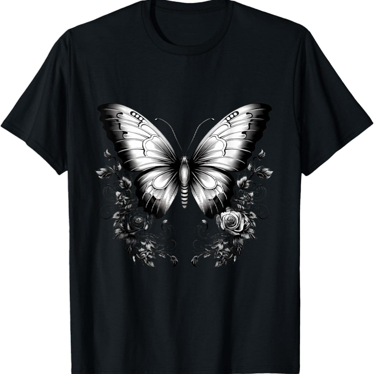 Butterfly Floral Drawing Wildlife Animal Lovers Artwork T-Shirt S