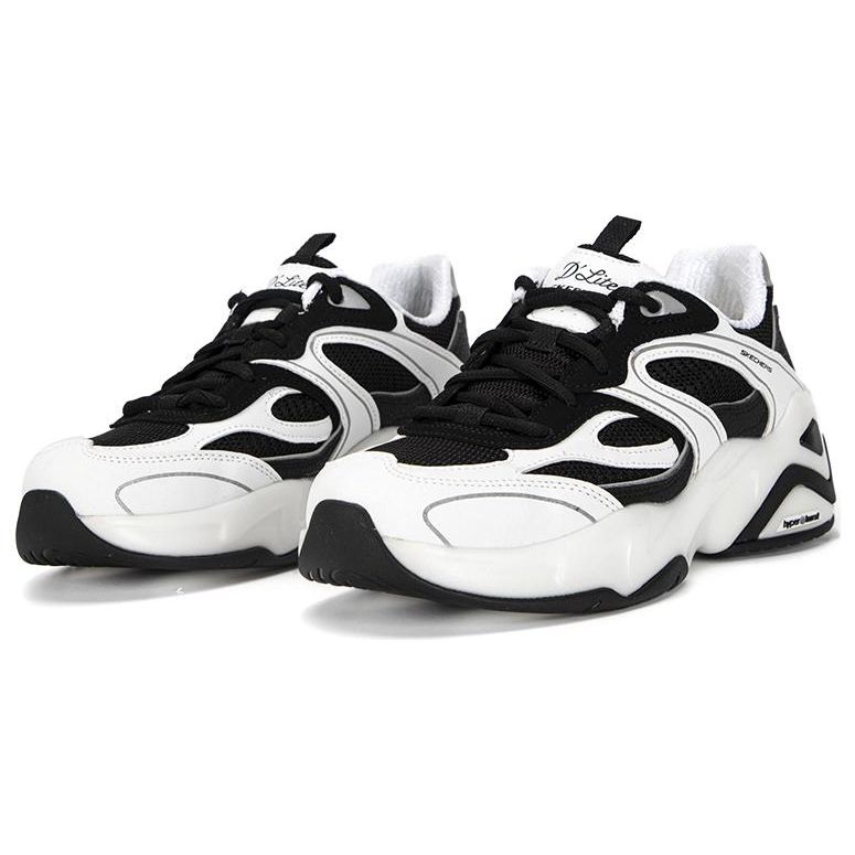 Skechers DLites Hyper Burst Fabric Synthetic Leather Bubble Panda Shoes Low Top Casual Shoes Women Sneakers White Black 149983-WBK