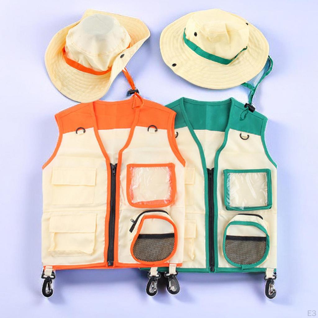 Kids Explorer Costume Set Camp Adventure Vest and Hat Pretend Play Halloween Party Cosplay Props for