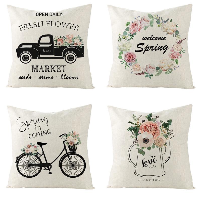 Nový jarní motiv lněný povlak na polštář domov pohovka povlak na polštář pastorální povlak na polštář