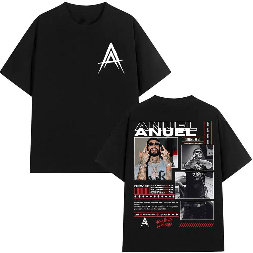 Rapper Anuel AA Real Hasta La Muerte Tour 2026 Summer New Album TShirt Hip Hop Gothic TShirt Short Sleeve TShirt