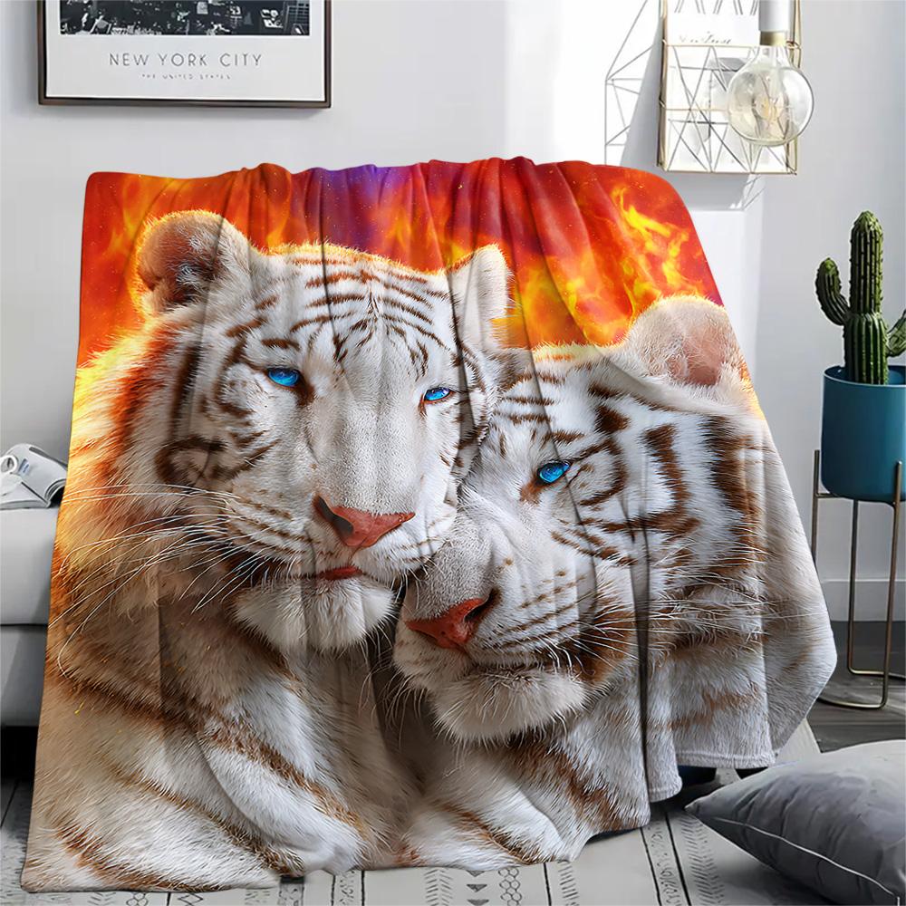 White Tiger Print Flannel Blanket, High Quality Comfortable for All Seasons, Home Decor, Warmth and Comfort, Perfect for Christmas Gifts