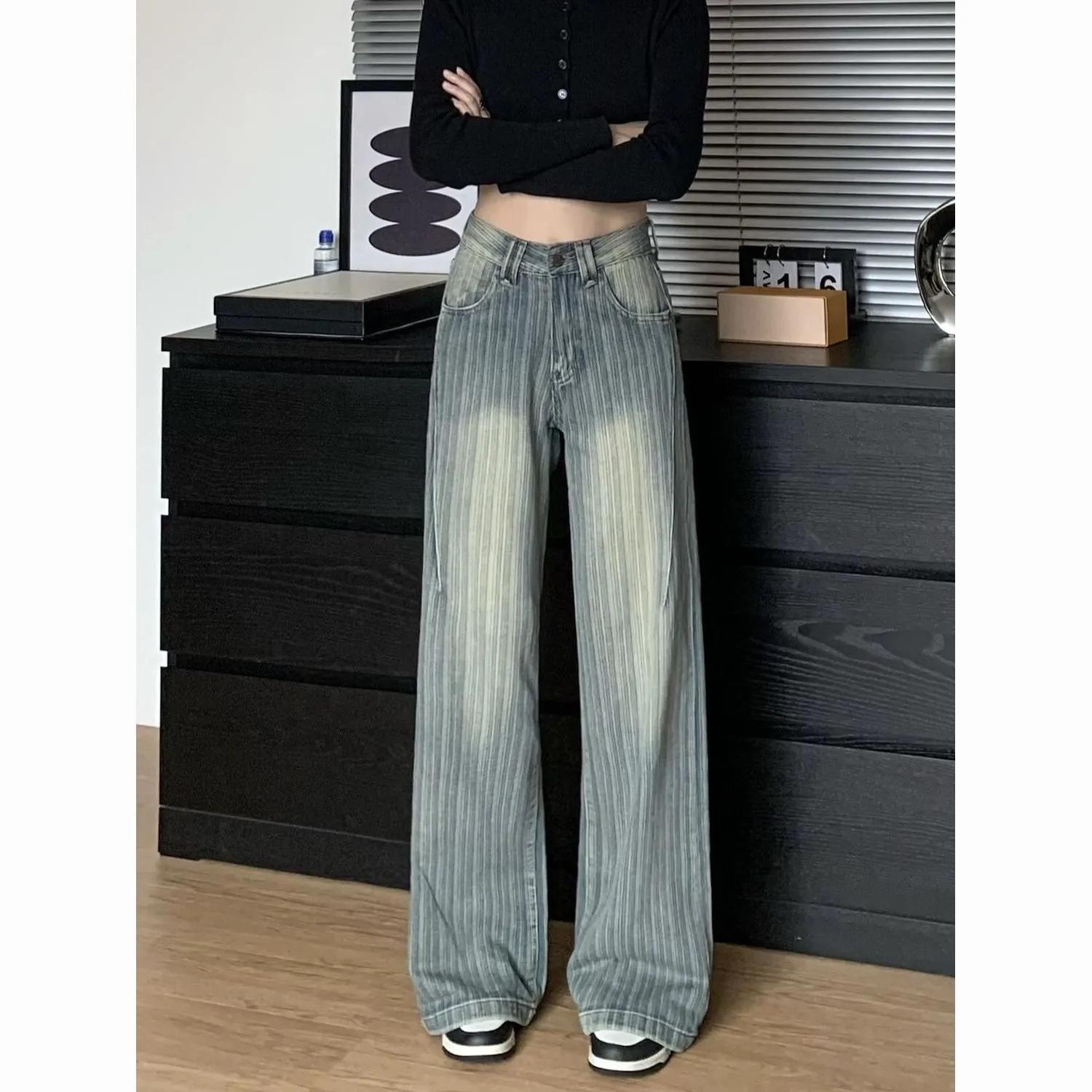 

Women s Striped Low-Waist Slimming Retro Jeans - Autumn 2024 Collection, Straight & Wide-Leg Design. M