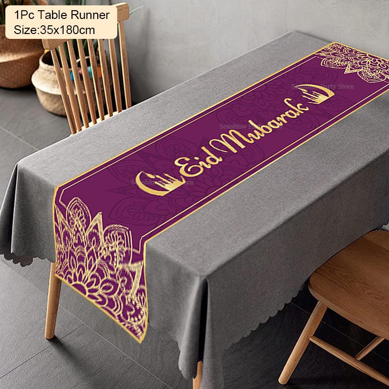2024 Eid Mubarak Decoration Tablecloth Table Runner Banner Balloons Islamic Muslim Party Decor Ramadan Kareem Eid Al Adha Gift