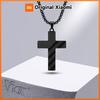 Vnox American Flag Cross Pendant Necklace for Men, Bold US Flag Textured Pendant, Black Stainless Steel Faith Jewelry