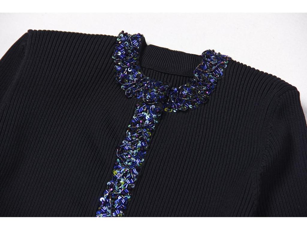 2025 Spring/Autumn Women's Beaded Knit Cardigan – Long Sleeve, Round Neck, Fashionable Design