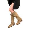 Vintage Brown V-mouth Stack Medium Tube Boots Women's Shoes 2025 Spring and Autumn Winter Pointed Western Cowboy Boots