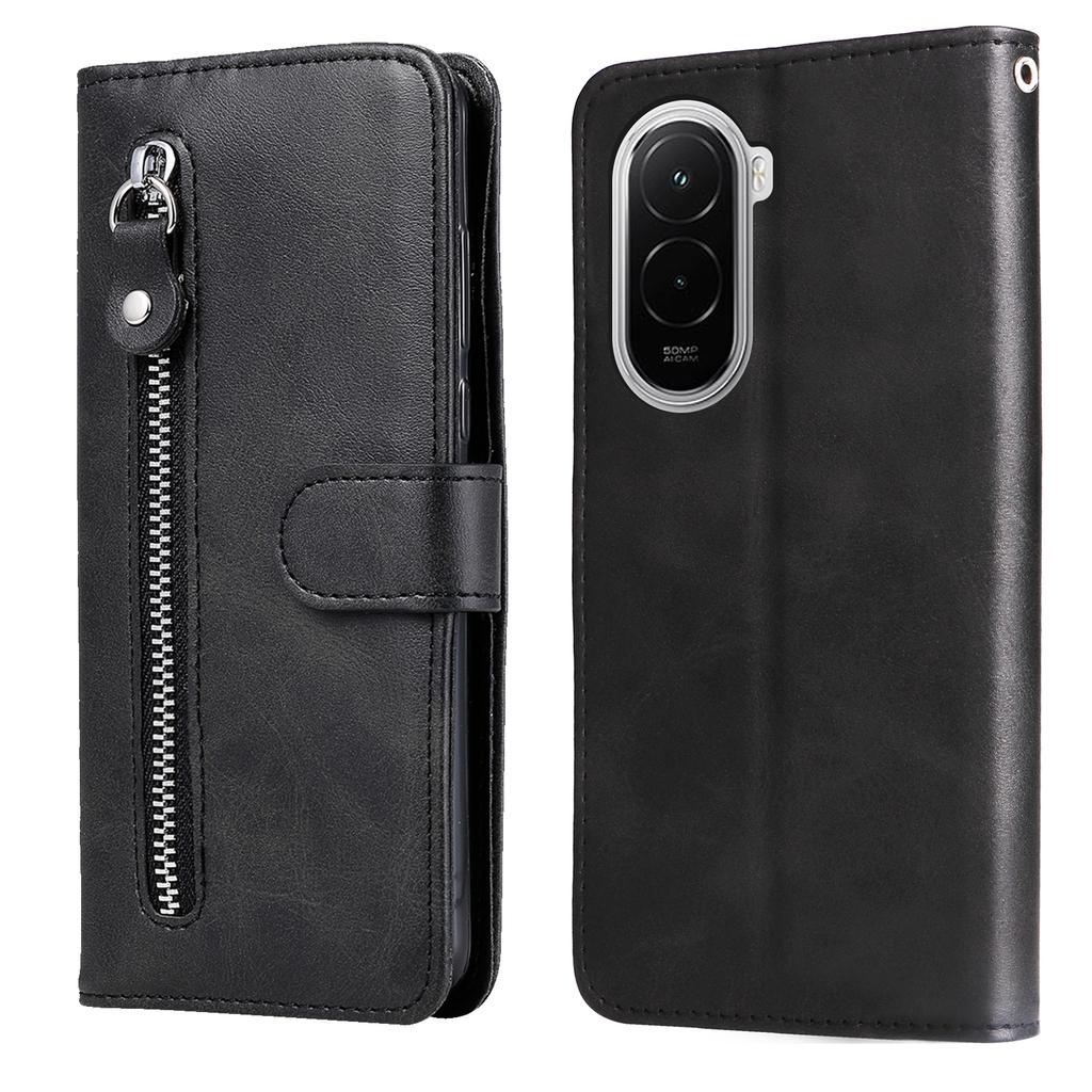 For Xiaomi Poco M7 4G (169mm) PU Leather Cases with Zipper Pocket Wallet Phone Cover Stand