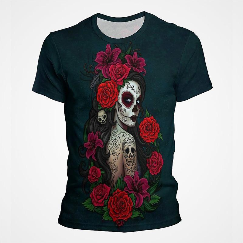 Mexikanischer Totenkopf Tag der Toten 3D-gedrucktes Kurzarm-Herren-T-Shirt