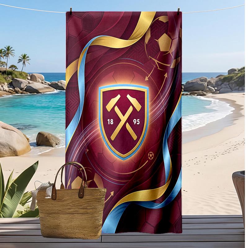 West Ham United Fußball-Print Strandtuch, Großes Weiches Schnelltrocknendes Handtuch für Strand Camping Schwimmen