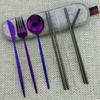 Dinnerware Portable Travel Rainbow 8pc Set Knife Fork Spoon Cutlery Set 304 Stainless Steel Flatware Set With Chopsticks Straws