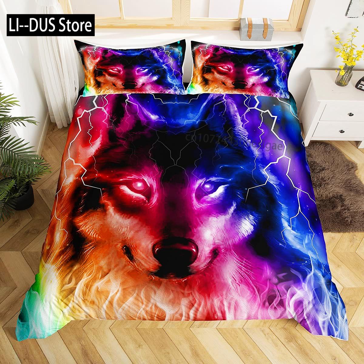 

Comforter Galaxy Wolf Full Size Bedding Set For Boys Girls Wolf Head Printed Duvet Cove Set 1 2 S Comforter (quilt)-EU Single(135*200cm)3pcs