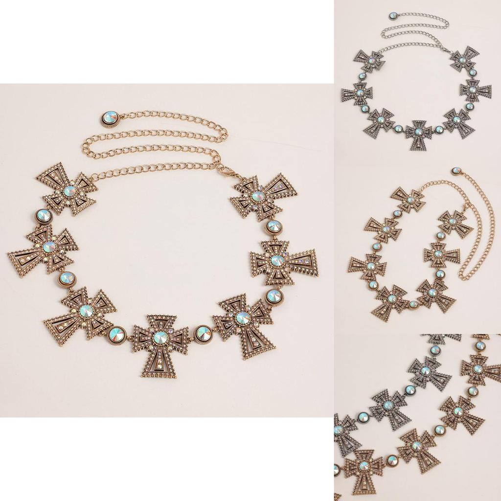 Water Drilled Silver Metal Waist Chain For Women With Cross Pendant Elegant Jewelry