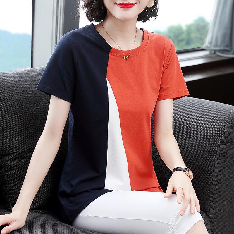 Large Size Women's New Style Middle-aged Mother's Short-sleeved T-shirt for Women's Summer Loose Mid-length Top