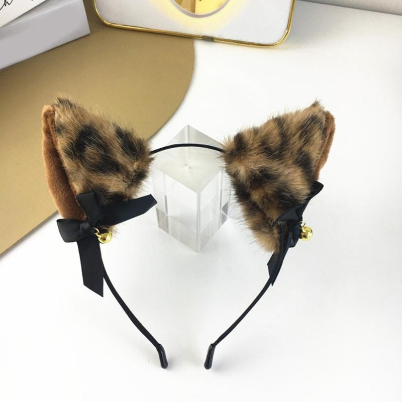 Leopard Cats Ears Headband with Bells Collar Set Cats Costumes Accessories for Women Halloween Cosplay Party Costumes
