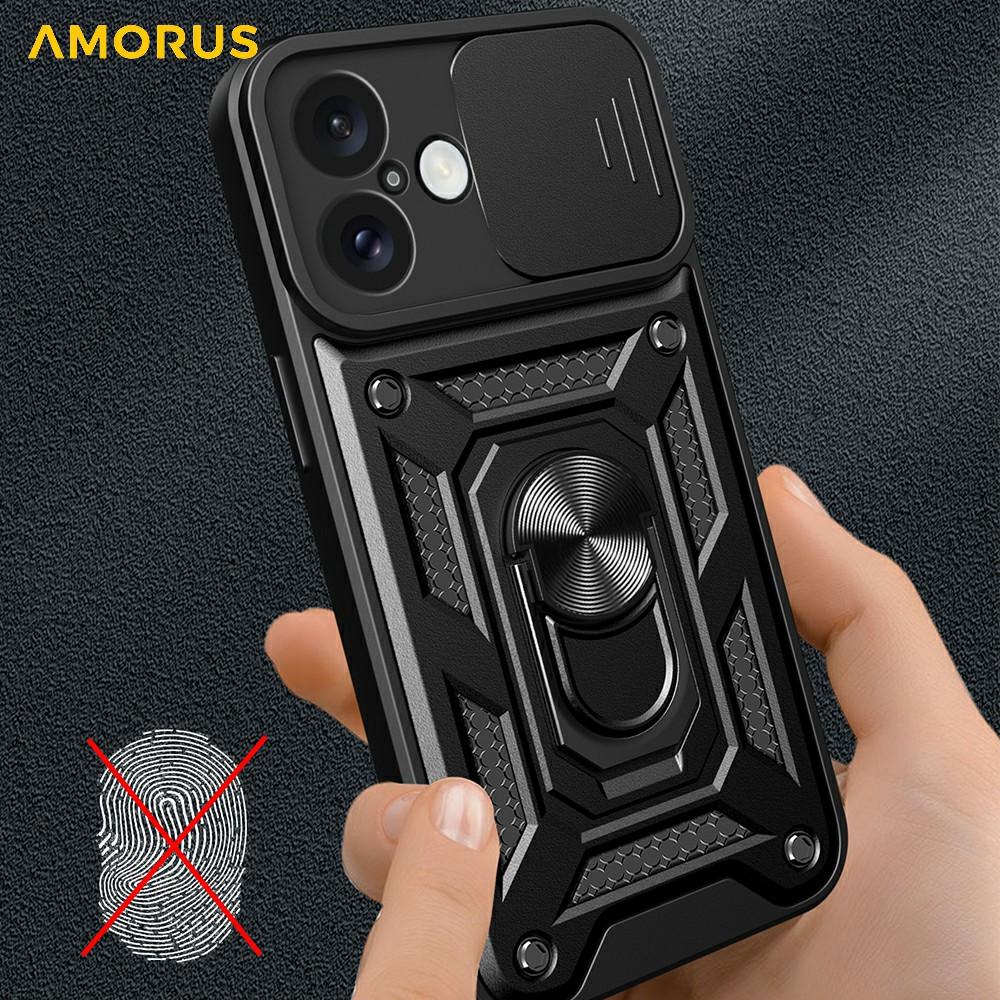 AMORUS Kickstand Case for iPhone 16 PC+TPU Phone Cover with Camera Lens Slider