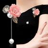 Cloth Art Fabric Double Blooming Flower Brooch For Women Men Dainty Imitation Pearl Leaf Floral Long Needle Pins Wedding Jewelry
