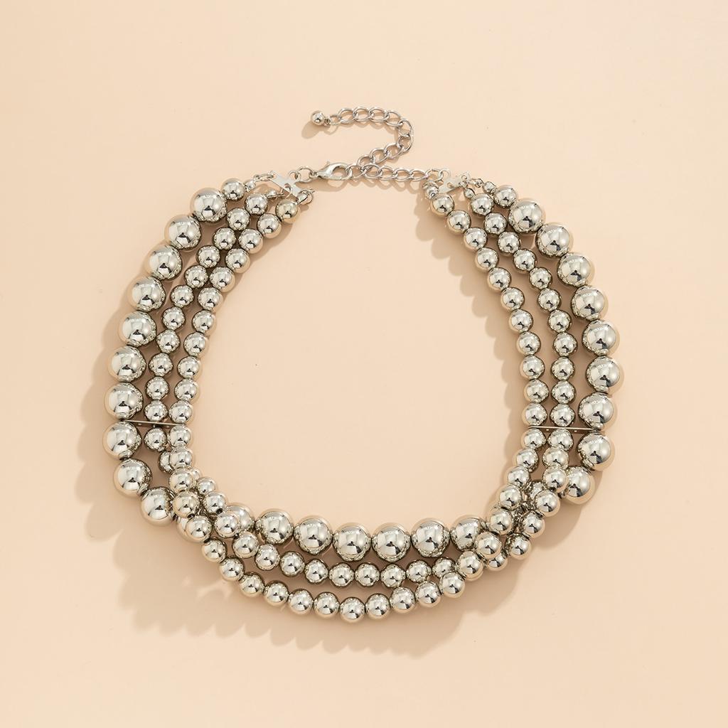 European and American jewelry, exaggerated cyberstyle multi-layer round bead stacking necklace, simple and personalized beaded necklace