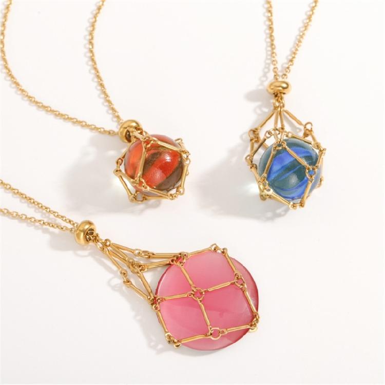 Adjustable Chain Mesh Pendant Necklace Empty Cage Crystal Stone Holder Necklace