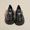 Black Small Leather Shoes Women's 2025 New Spring and Autumn Patent Leather Butterfly Diamond College Wind Lace-up Thick-soled Deep-mouth Single Shoe