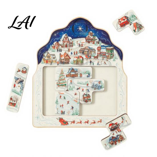Christmas Puzzle Ornament Advent Calendar Wooden Countdown Home Decor Xmas for Table Mantel Holiday Commemorative Gifts