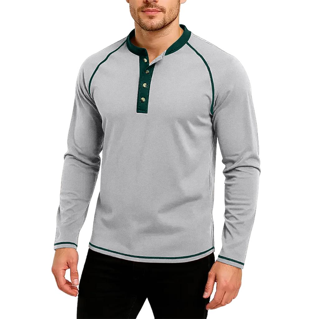 Men's Casual Solid Color Buckle Quick Dry Shoulder  Long Sleeved