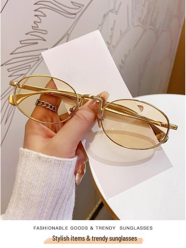 Retro Fashion Metal Oval Frame Sunglasses - Unisex European & American Street Style
