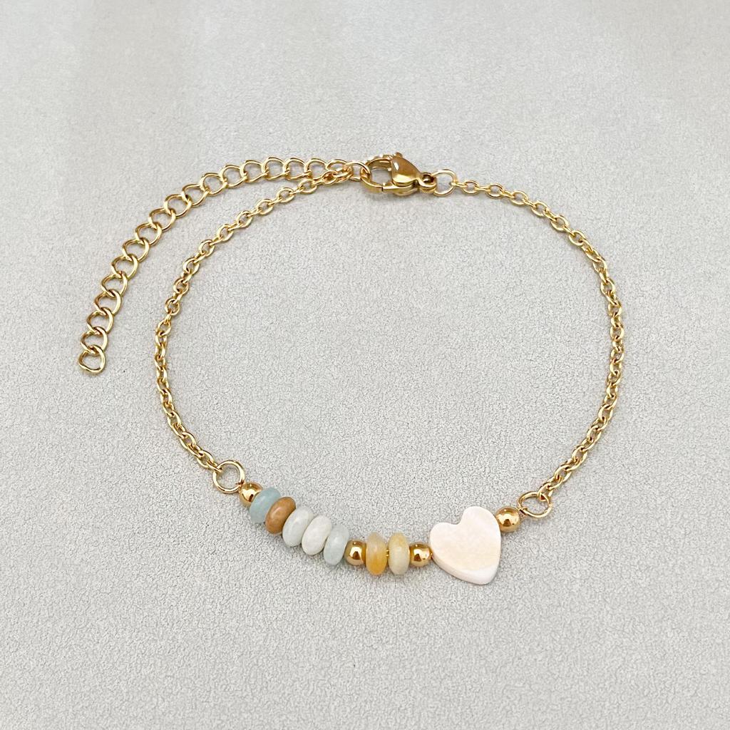 Elegant 18k Gold-Plated Stainless Steel Bracelet with Natural Stone Inlay - Trendy and Fade-Resistant for Women