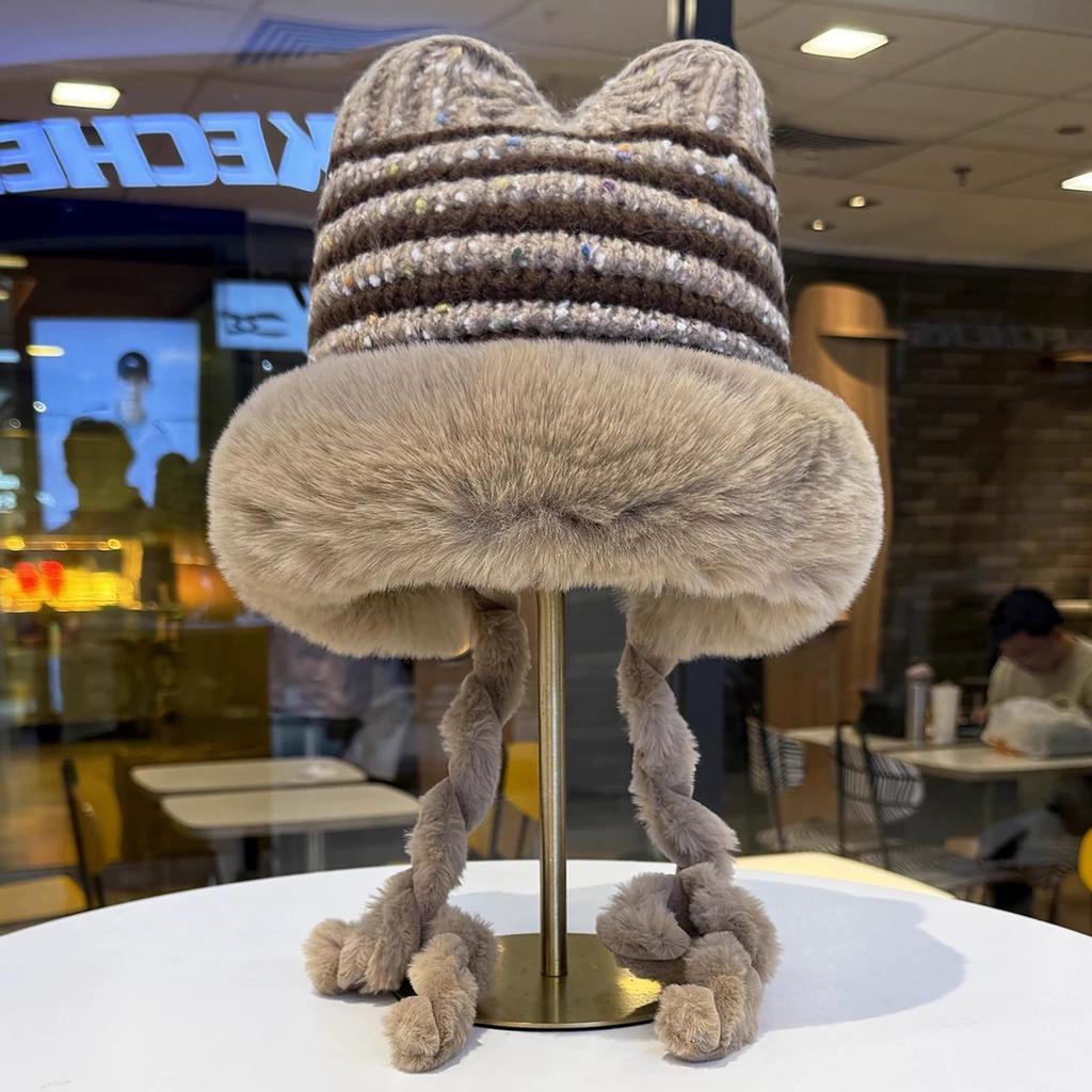 Plush Cap, Foreign Stripe, Double-layer Thickened Men's and Women's Pullover Hat, Outdoor Ear Protection, Warm Fashion Trend Hat