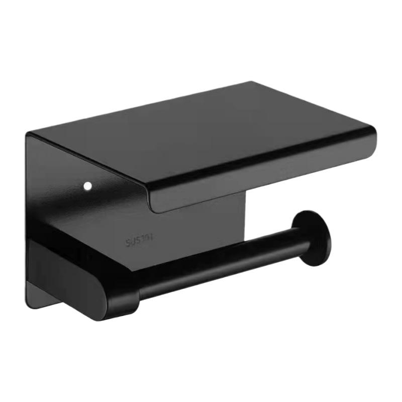 Punch-Free 304 Stainless Steel Toilet Paper Holder with Phone Shelf