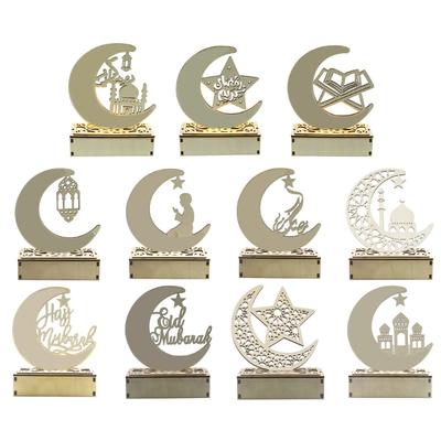 EID Mubaraks Wood Ornament Moon LED Light Ramadans Decoration for Home Islamic Muslims Party Decoration Kareem Eid Gift