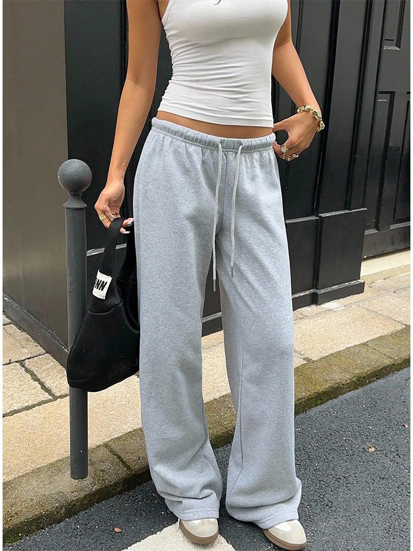 

2026 Spring/Autumn Retro Mid-Rise Sweatpants: European American Style, Versatile Drape, Sporty Casual Double Extra Large светло-серый