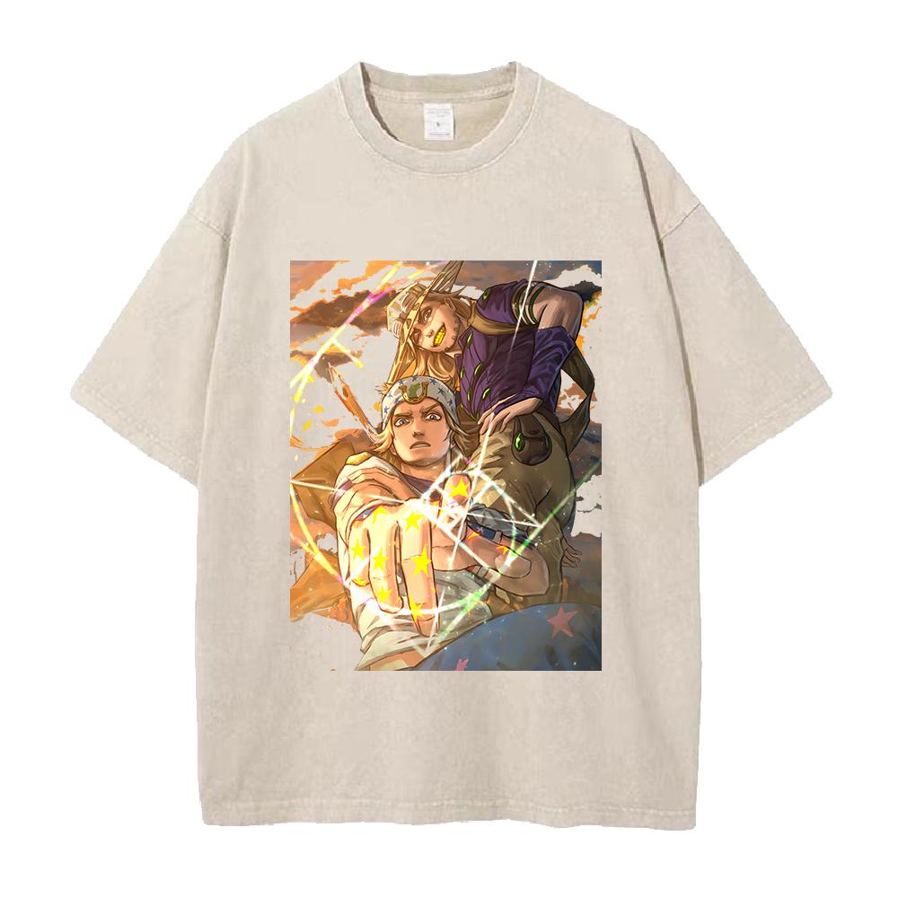 

Anime JoJos Bizarre Adventure Johnny Gyro Print T Shirt Men Women Washed Cotton Tshirts Retro Casual Clothing Harajuku Tshirt S